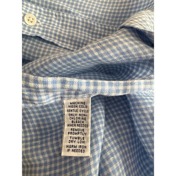 Ralph Lauren Mens Classic Fit Blue Gingham 100% Linen Shirt Size Large - Picture 5 of 6